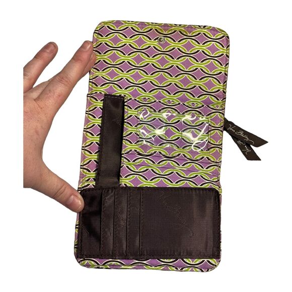 Vera Bradley EURO Brown Floral ID Window and Slip Pockets Snap Trifold Wallet - Picture 3 of 6